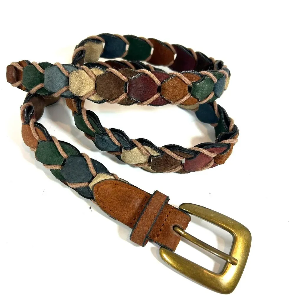 St. John's Bay Braided Suede Leather Multi-Color Belt Large Hippie Granola